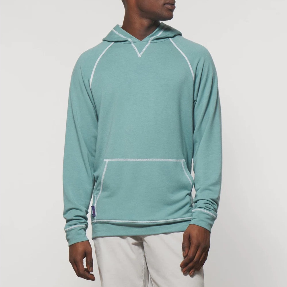 Johnnie-O Bender Melange Hoodie Pullover in Pistachio Large Men's